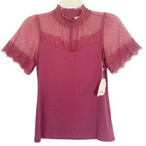 Willow Young Contemporary Rose Pink Lace Short Sleeve Blouse NWT Women's Size S
